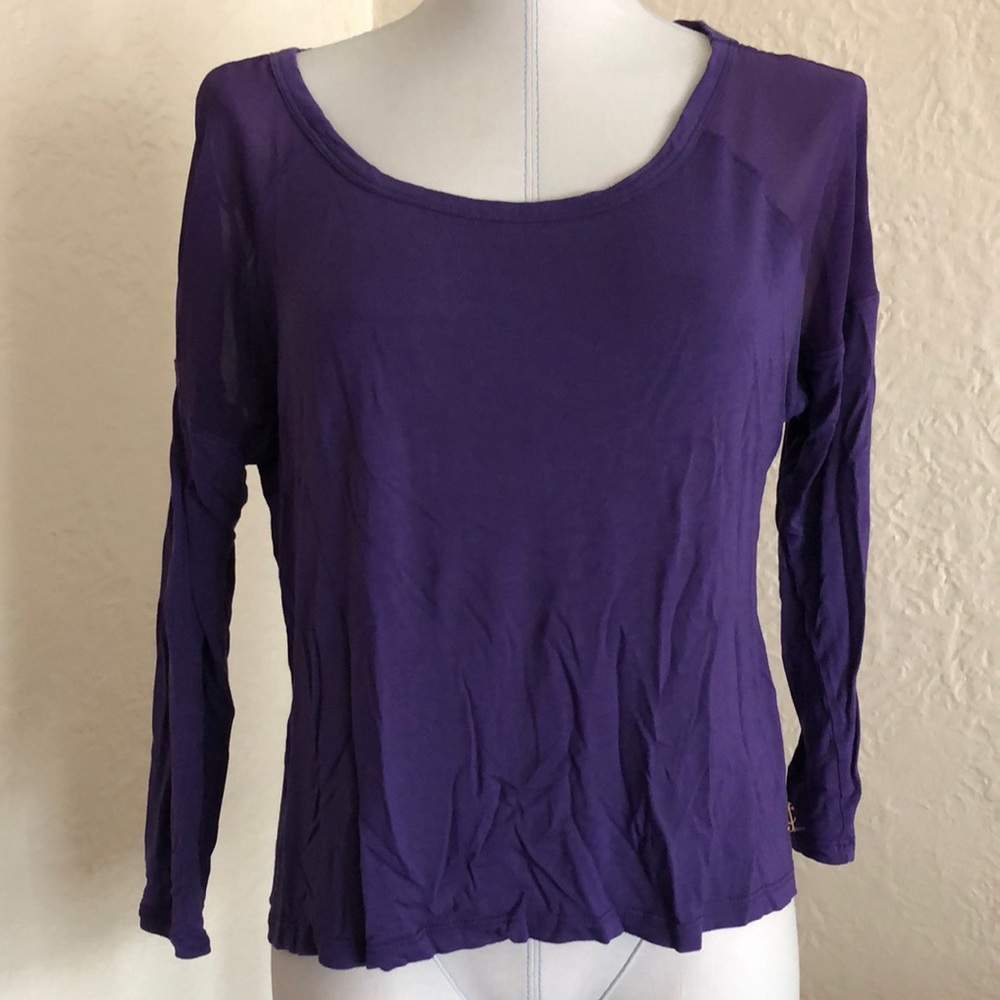 Juicy Couture Amethyst Purple Sheer Panel Top Blouse Shirt
